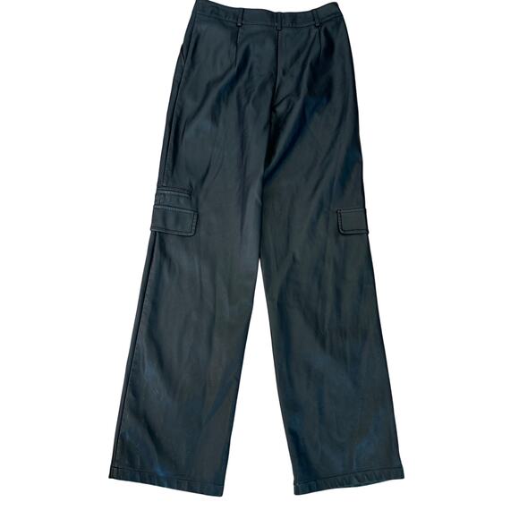 Louna Black Faux Leather Cargo Pants MEDIUM Wide Leg Trouser Designer $180 Flaw - Picture 6 of 10